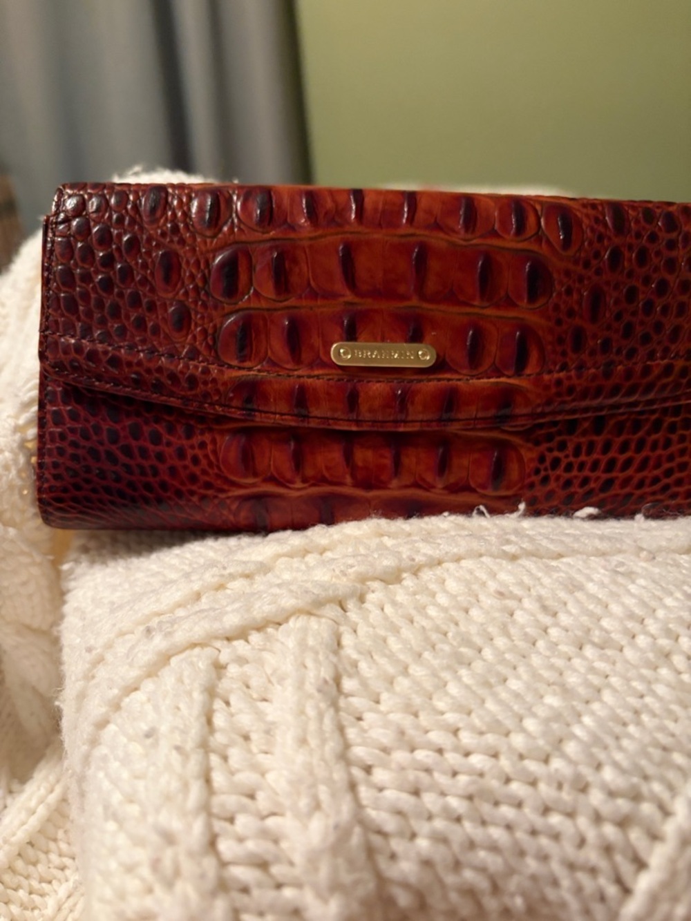 Brahmin Embossed Croc Leather Wallet in Rich Chestnut